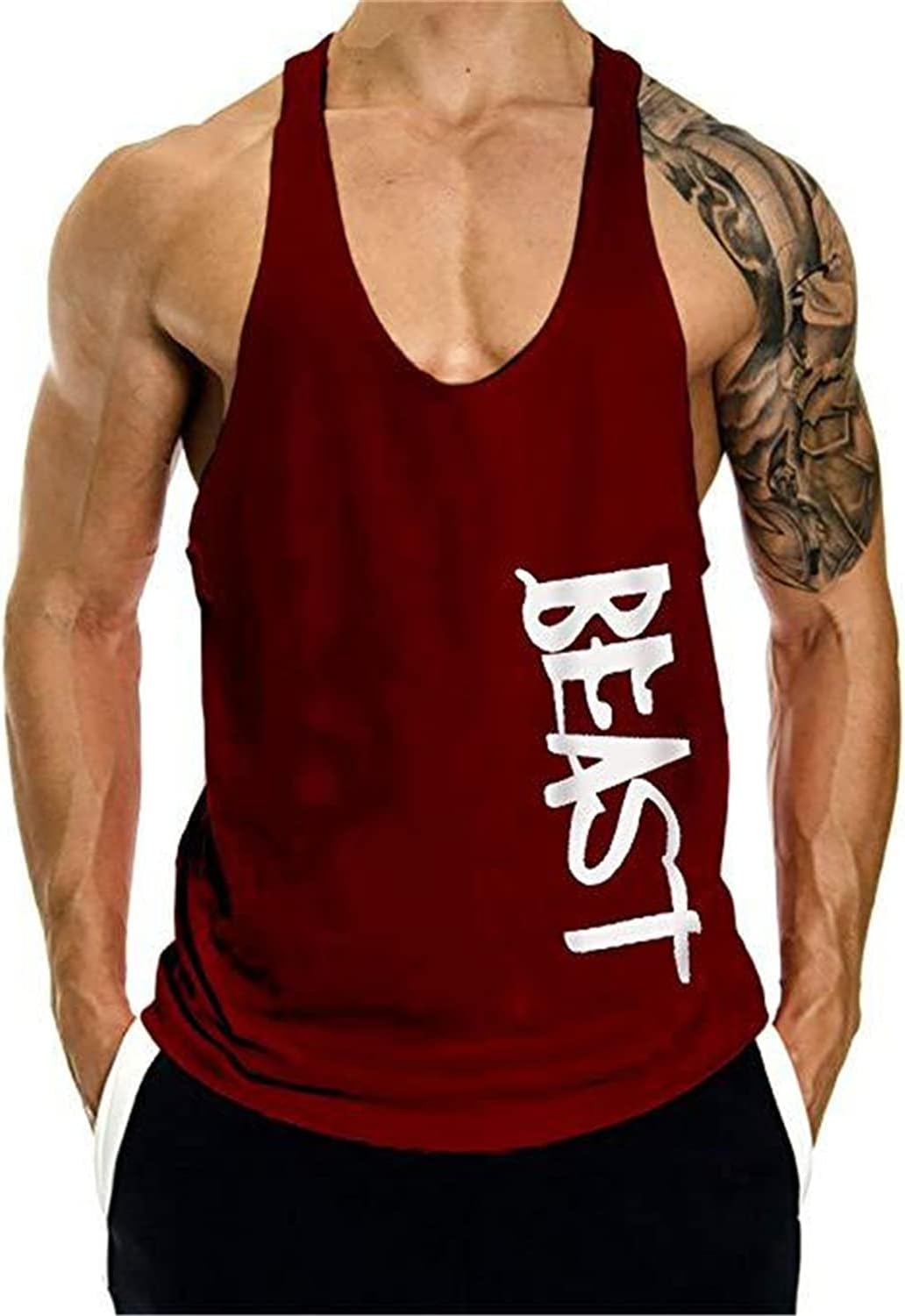 Men's Beast Print Bodybuilding Tank Tops Vest Muscle Shirt Vest