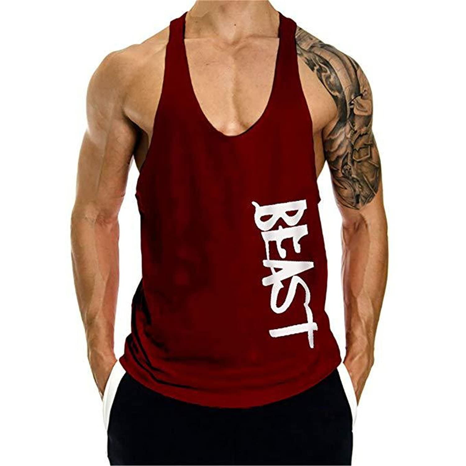 Men's Beast Print Bodybuilding Tank Tops Vest Muscle Shirt Vest