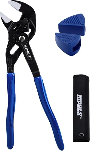 10-Inch Pliers Wrench with 2 Protective Covers - Professional Grade CRV Steel Adjustable Parallel Jaw Wrench with One-Click Resizing, Storage Pouch for All Types of Nuts, Water Pipes, etc