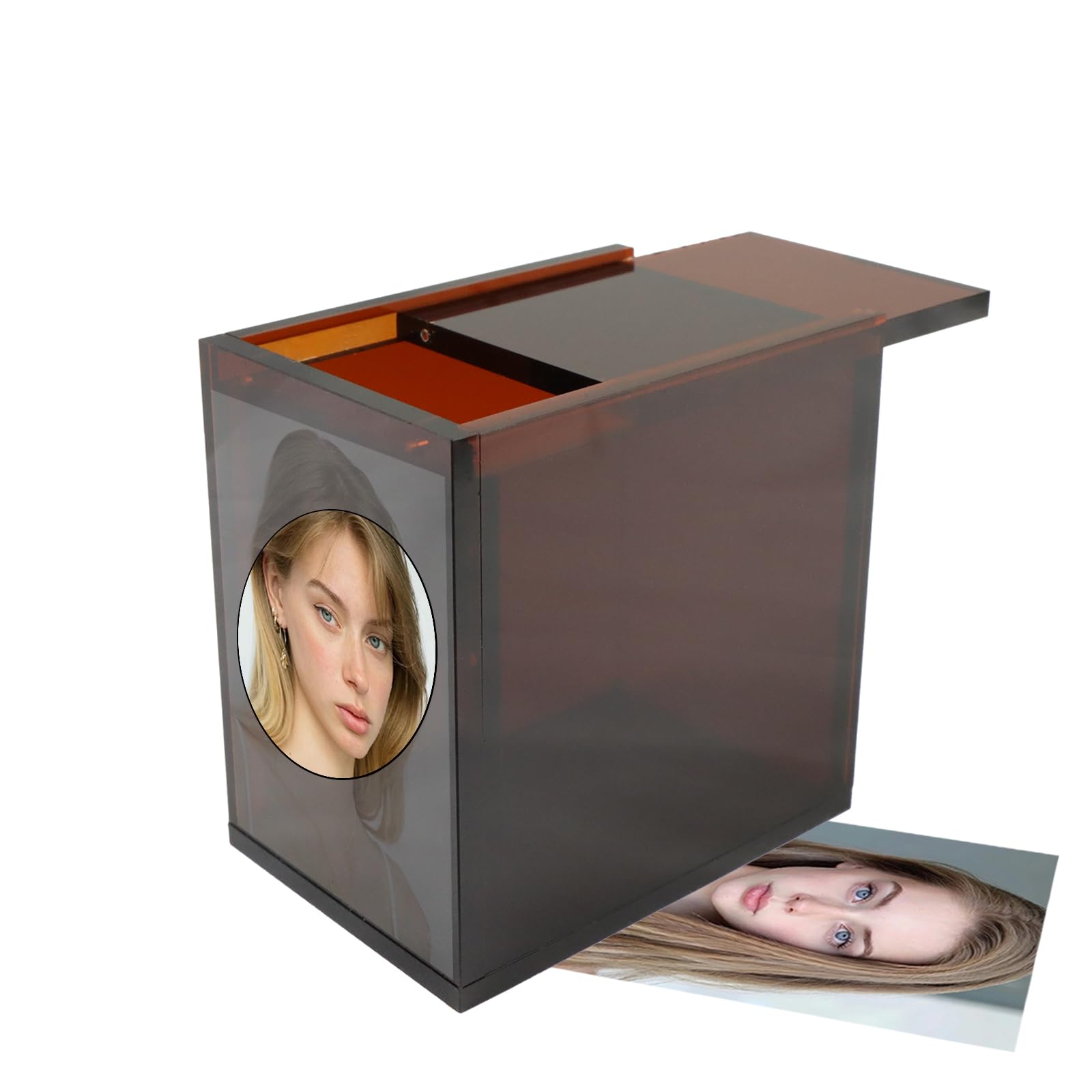 Acrylic Photo Picture Frames, 2x3 Photo Storage Containers Box with Magnetic Lid, Photo Case Organizer for Polaroid, HP, Canon, Kodak, Lifeprint,Fujifilm 2x3" Mini Instant Print Photos, Brown