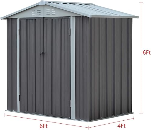 Miniatura 5 de Cobertizo de almacenamiento de acero de 6 x 4 pies - para techo de patio trasero, cobertizo de jardín de acero, herramientas de césped al aire libre