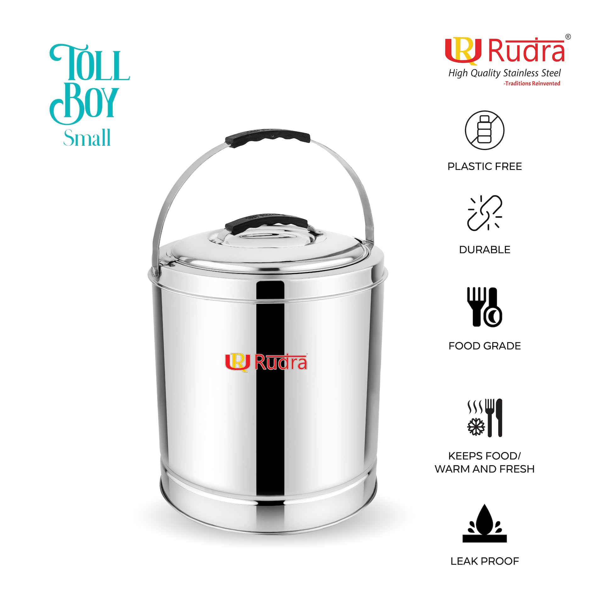 Rudra Stainless Steel Tall Boy Small | Stainless Steel Traditional, Hot Pot Puff Insulated Hot & Cold | Container Casserole with Side Handles | Silver (3.5L) 2