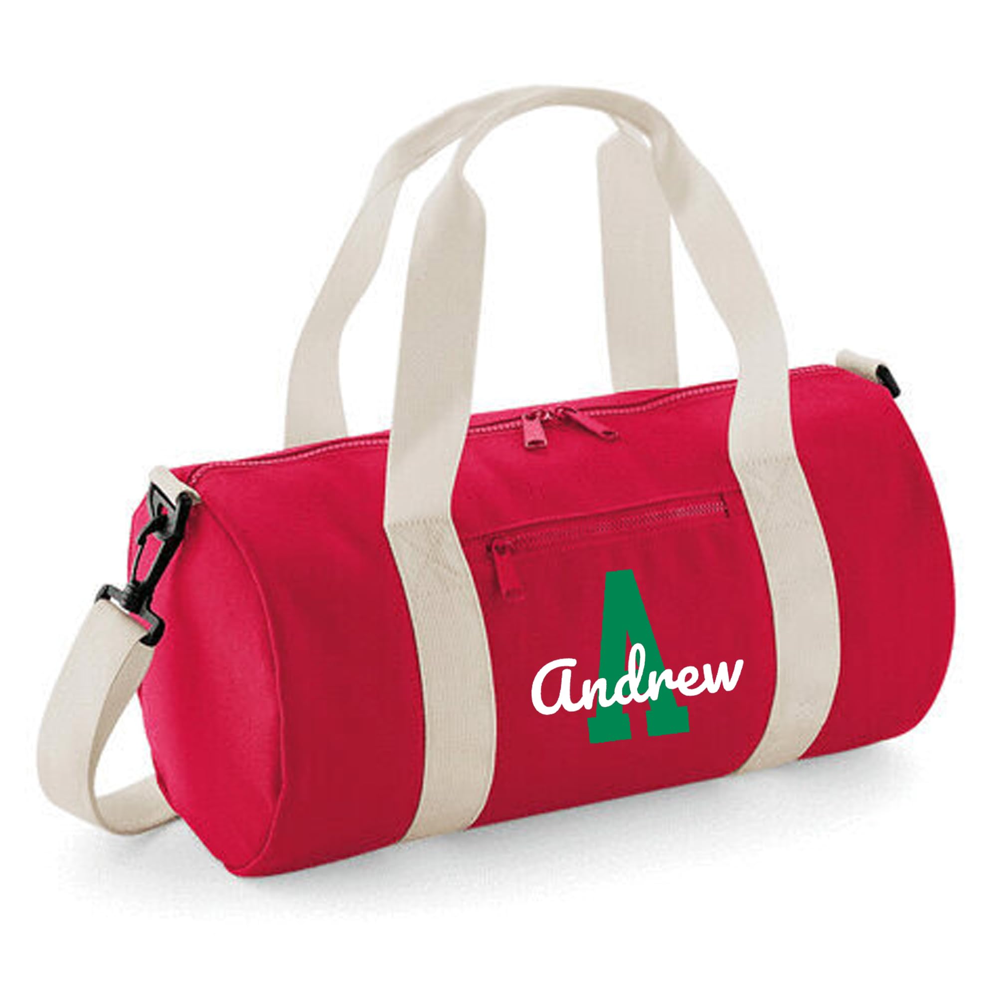 Always Looking Good Personalised Name & Initial Barrel Bag for Boys & Girls, 12L Durable Training Holdall Bag, 20x20x40cm Stylish Storage for Sports & Travel Gear - Red