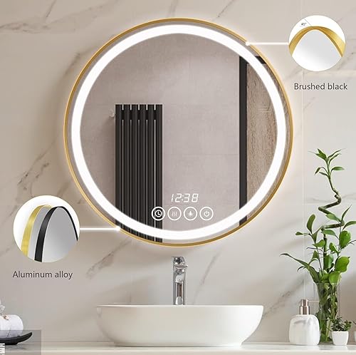 Miniatura 6 de Espejo de baño con marco dorado LED de 24 pulgadas con luces para pared, gran antivaho con luz LED, espejo de tocador para dormitorio, espejo de