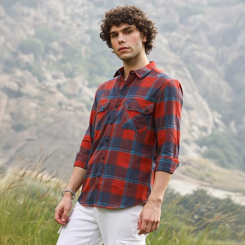 Image of CAHOOT Men's Shirt for Casual Wear | Spread Collar | Long Cuffed Sleeves | Button Closure | Shirt Crafted with Comfort Fit for Everyday Wear