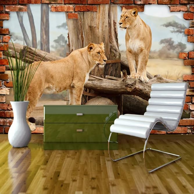 Papier peint 3D lion design grand format salon 200 x 140 cm