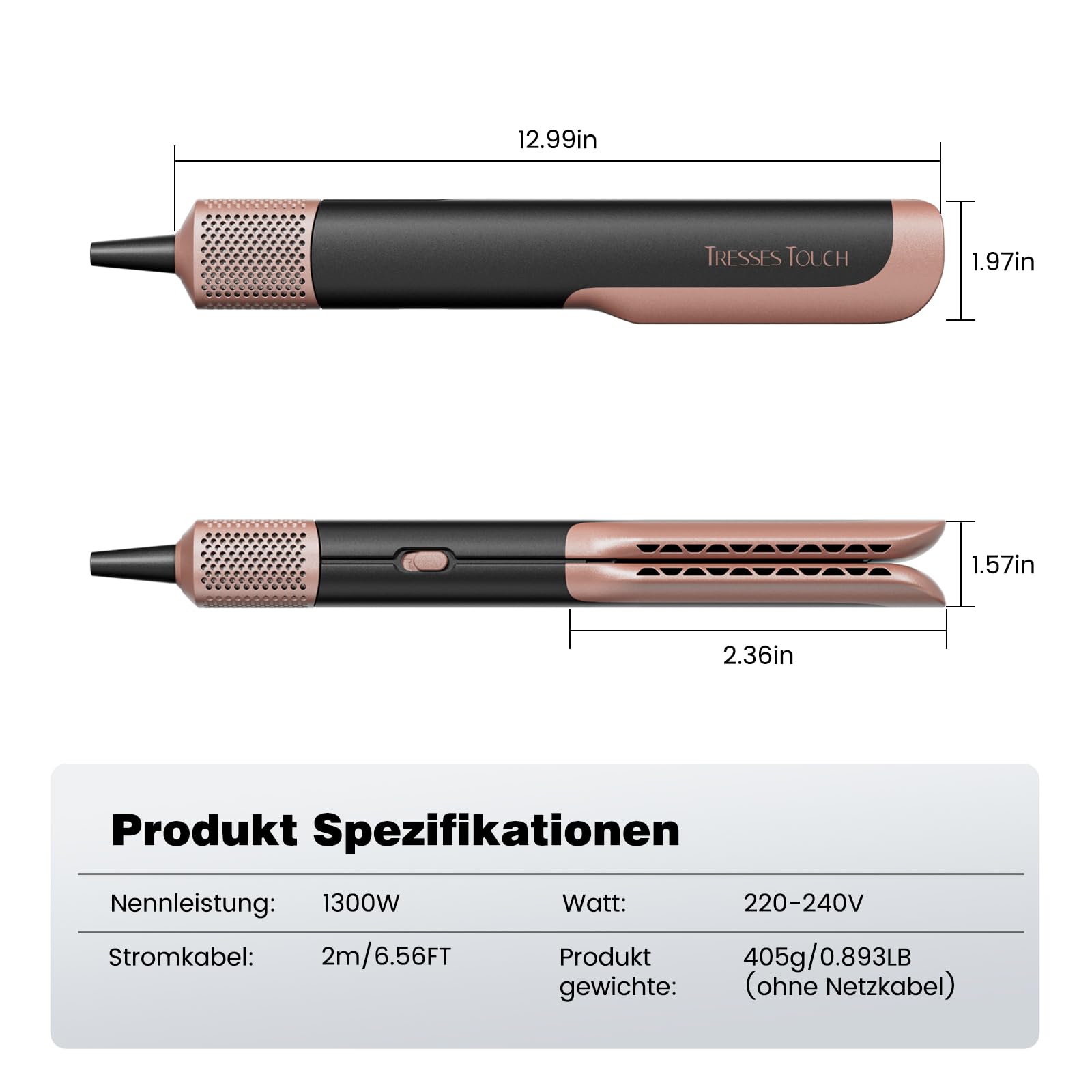 Airstraight Glätteisen mit Föhn, Ionen Air Haarglätter, Keine Hitzeschäden, Keine Heißen Platten, 110.000 U/min Air Straight Hair Straightener, 1300W, Max 160 ℃, für Mittleres Haar und Langes Haar