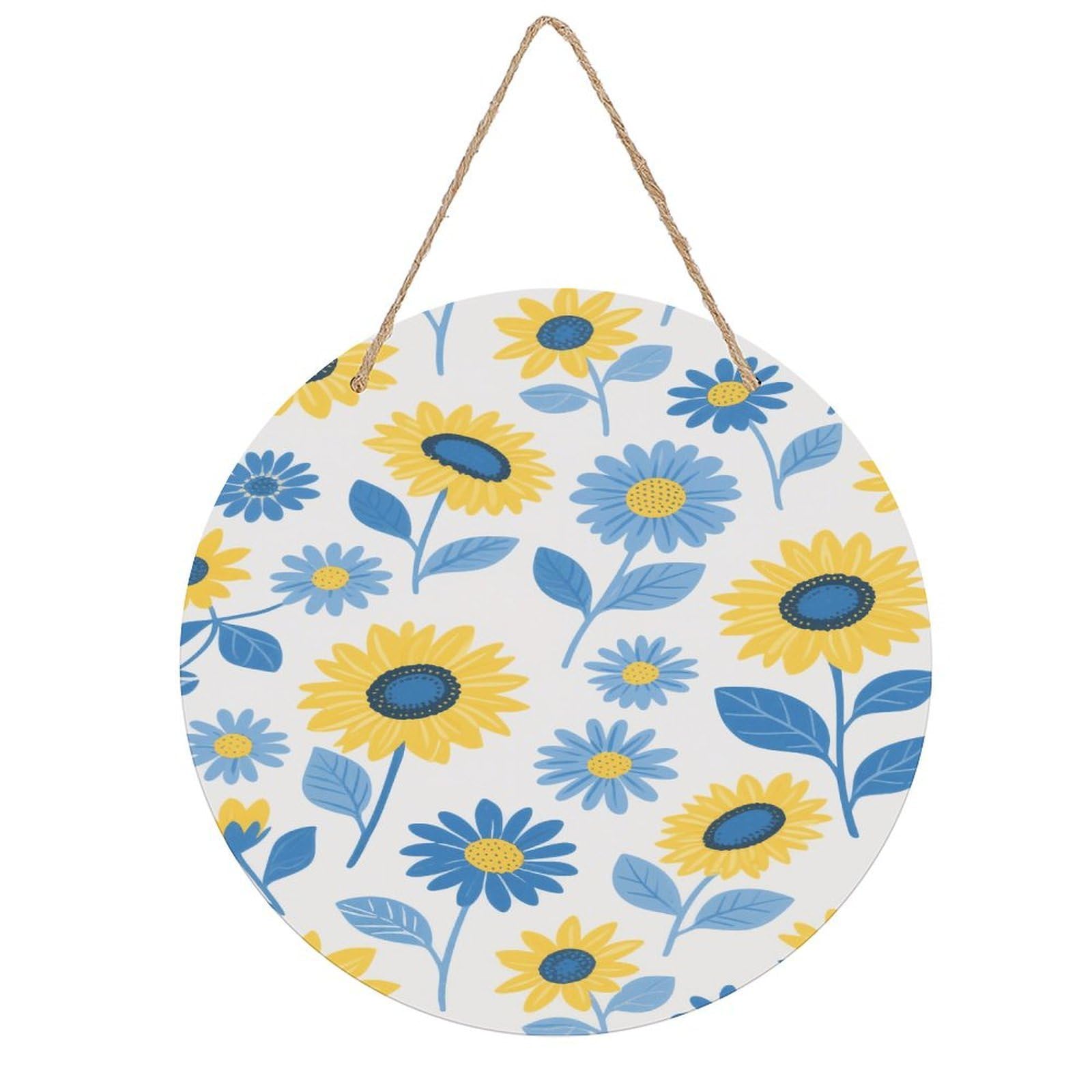 VstaDank Sunflower & Blue Daisy Wooden Wall Art Decor Round Wood Plaque Wooden Door Hanger Sign with Hole And Hanger Rope Trend Wood Decorative Paintings for Home Outdoor Indoor 7.87 Inch