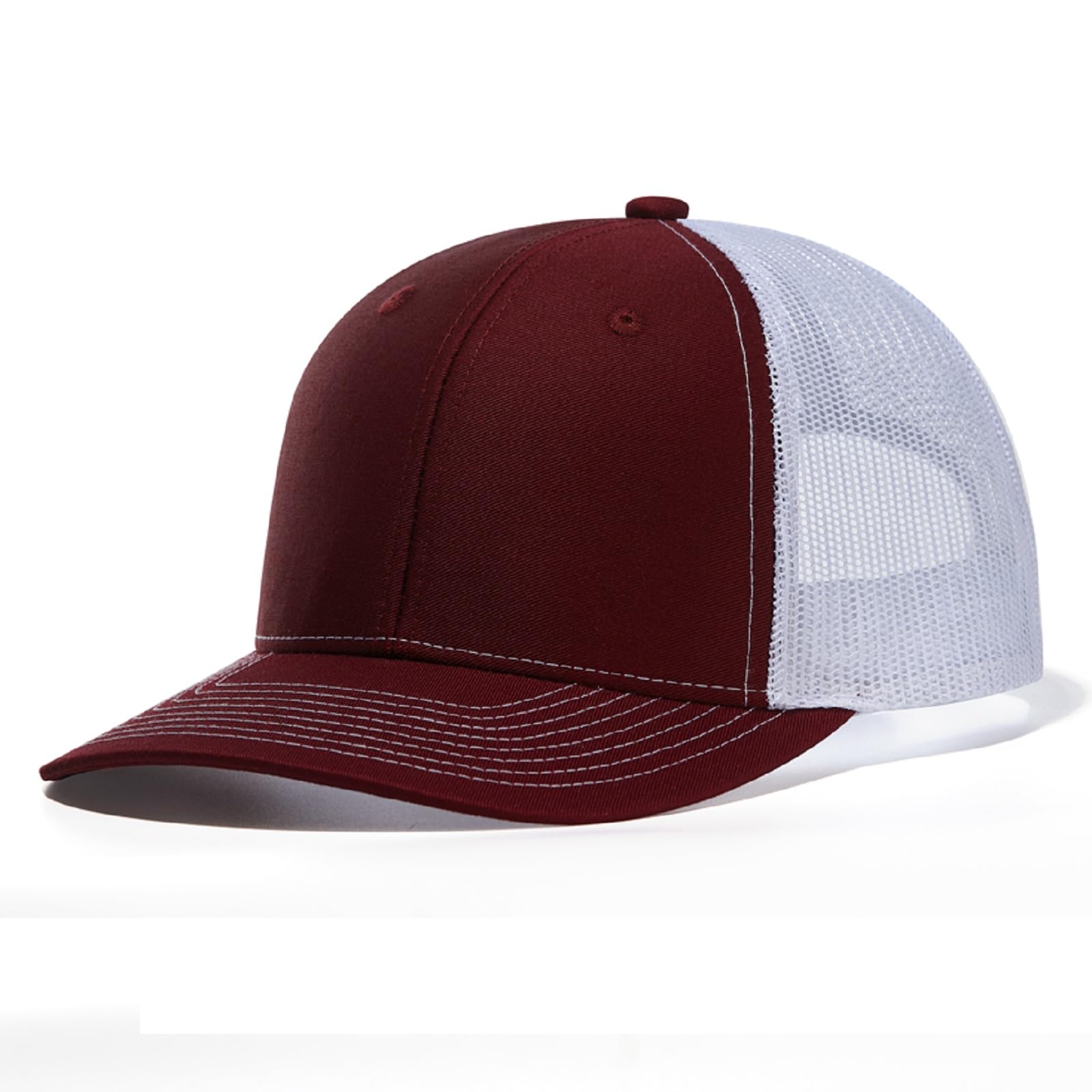 HaloHorus Curved Snapback Trucker Hat for Men Women, Adjustable Mesh Athletics Baseball Cap for Running, Hiking, Workout, C6 Burgundy-white, One Size