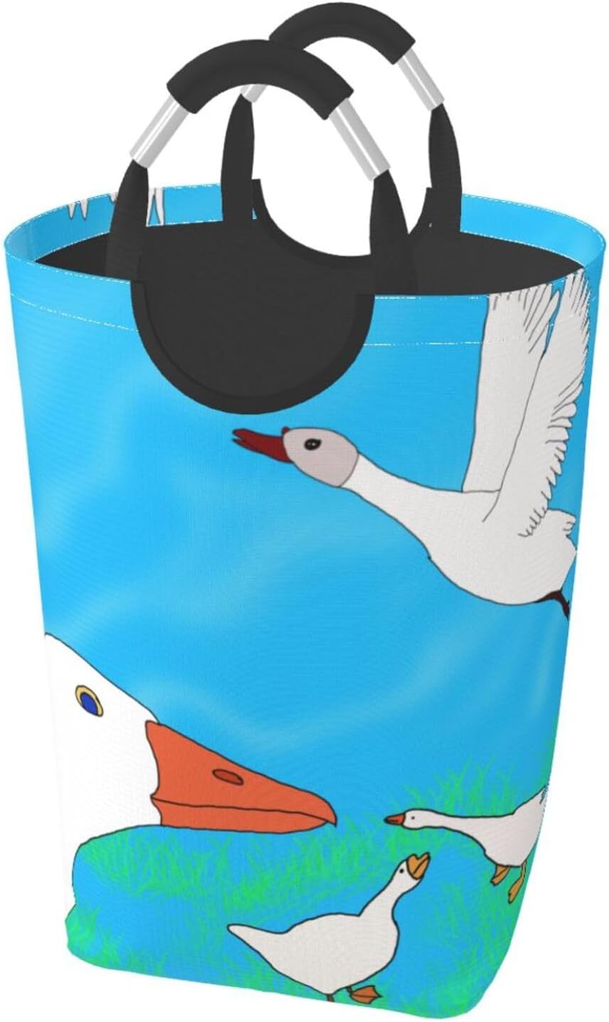 happy white goose Foldable storage bag, 50L capacity, suitable for laundry room, dormitory bedroom, dirty clothes storage basket.