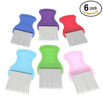 SDEPL Nit Free Lice Comb, Stainless Steel Louse and Nit Comb for Head Lice Treat, Kids Pet Nit Removal(6 Pack)