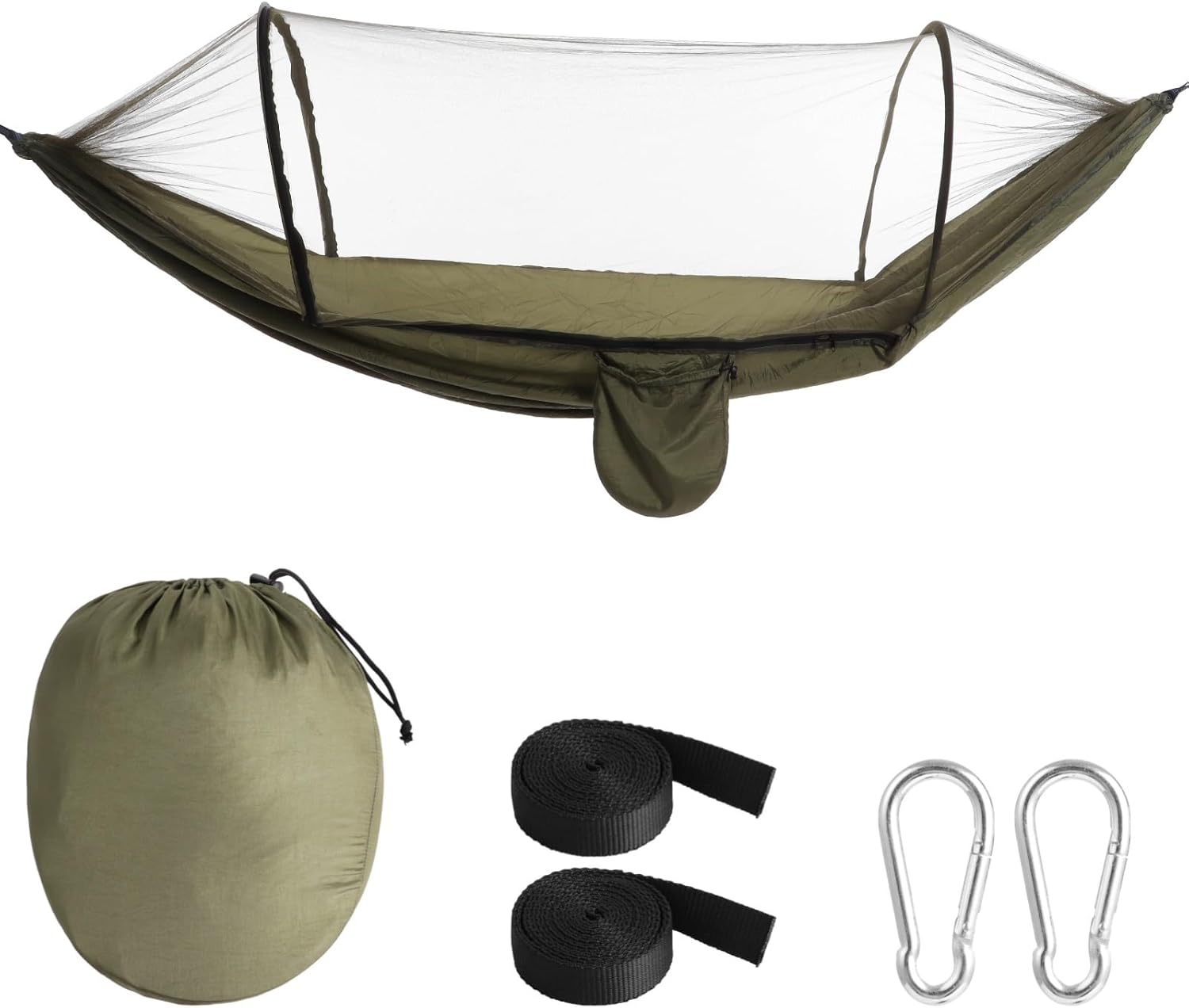 Camping Hammock with Mosquito Net, 8.5 x 4.6 ft Portable Quick Setup Swing Hammock with Net, Includes Carabiners and Tree Straps for Outdoor Camping, Hiking, Travel