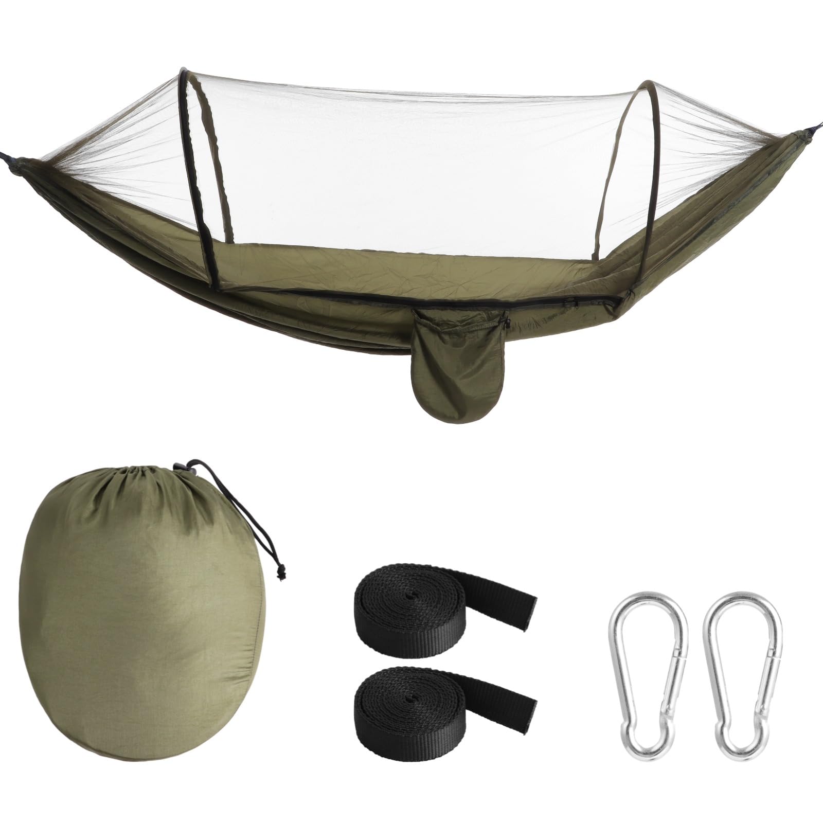 Amaca da campeggio con zanzariera, portatile, installazione rapida, 2,6 x 1,4 m, amaca altalena per campeggio all'aperto, escursionismo, viaggi, include moschettoni e cinghie per alberi