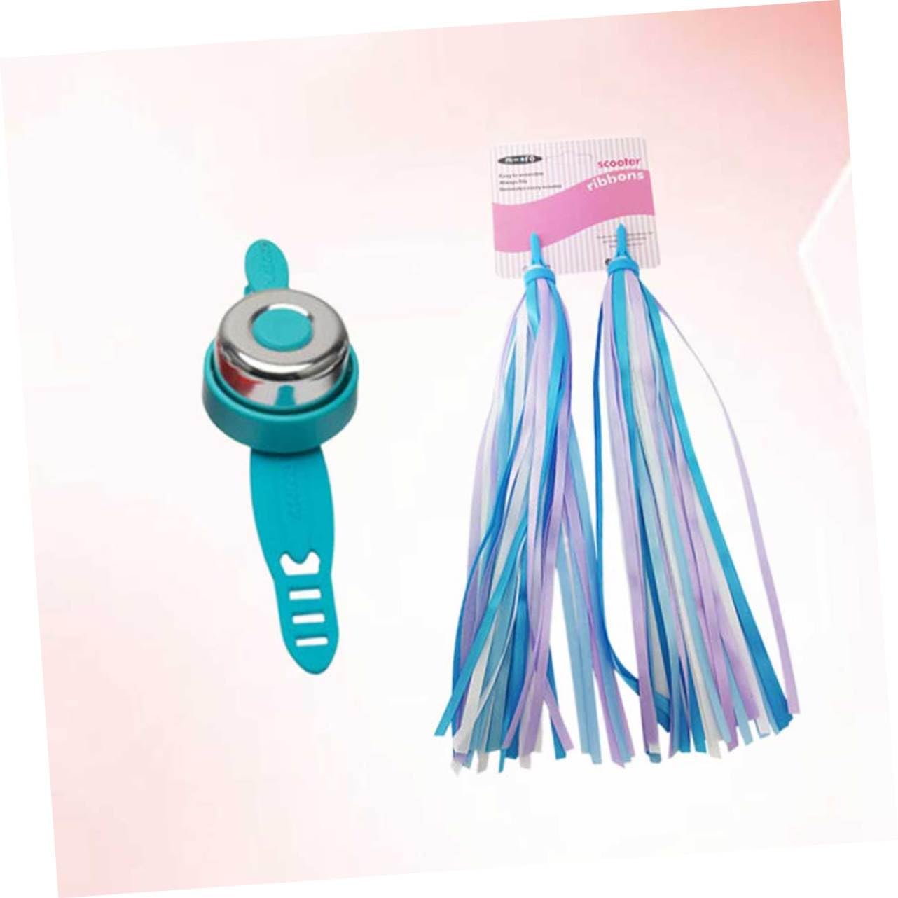 BRIGHTFUFU 2Pcs Blue Bike Tassels Handlebar Bell Set for Streamers Scooter Accessories Fun Bicycle Decorations for Boys Present for Young Riders