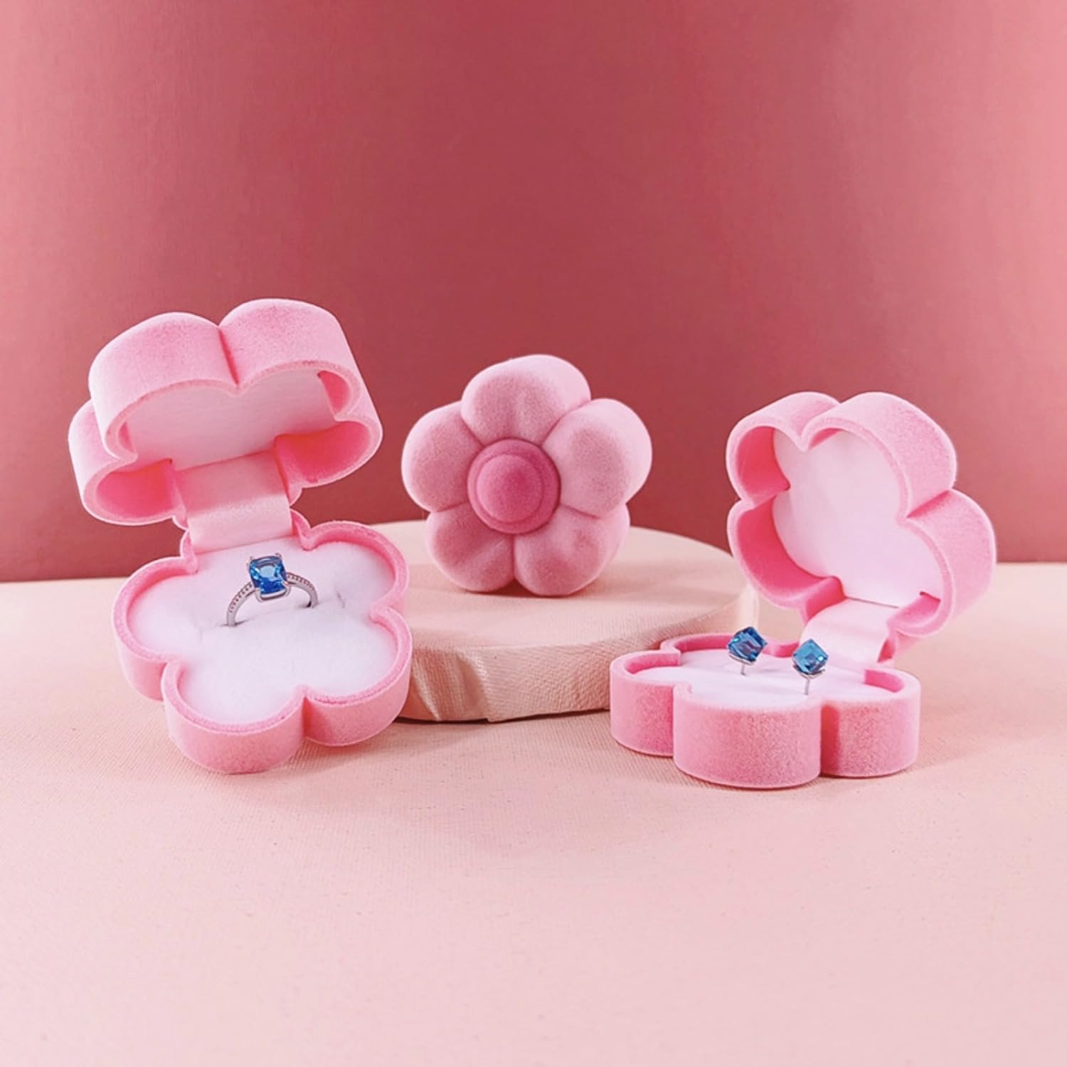 Graziosa scatola per anelli di fidanzamento in velluto rosa, scatola regalo per gioielli, organizer per matrimoni, fidanzamenti e San Valentino