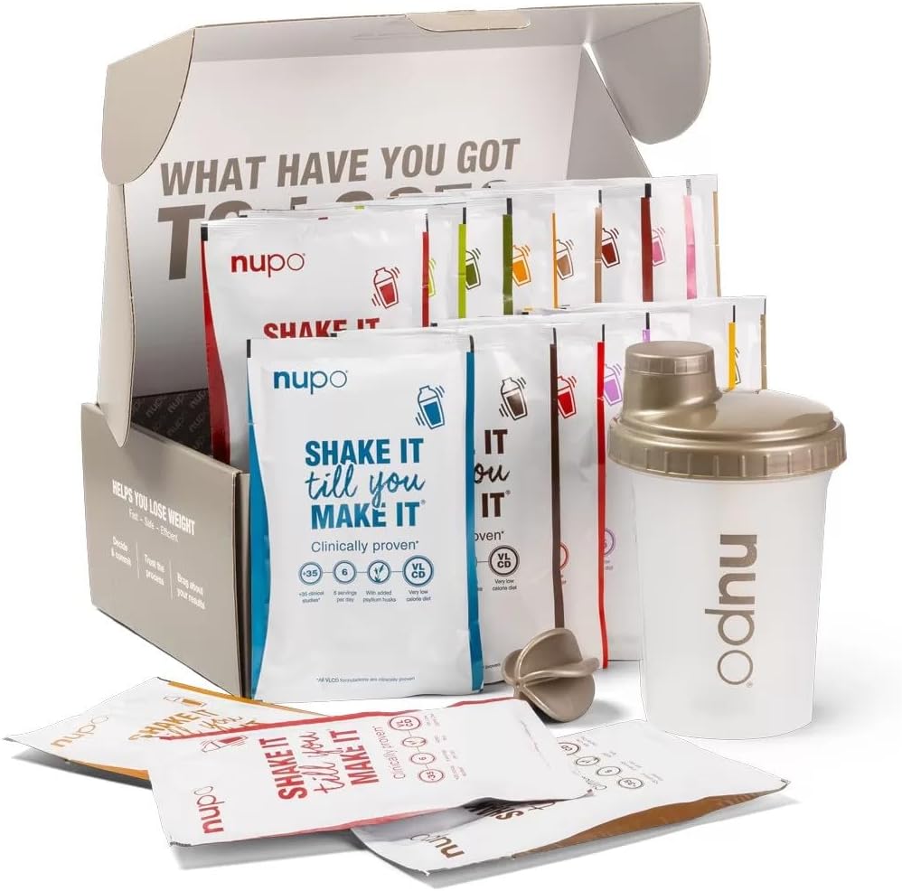 NUPO Diet Taster Pack I Clinically Proven Total Meal Replacement for Weight Management I 1 x Shaker, 8 x Diet Shakes, 3 x Soups, 7 x Meals I Low Calorie & GMO Free
