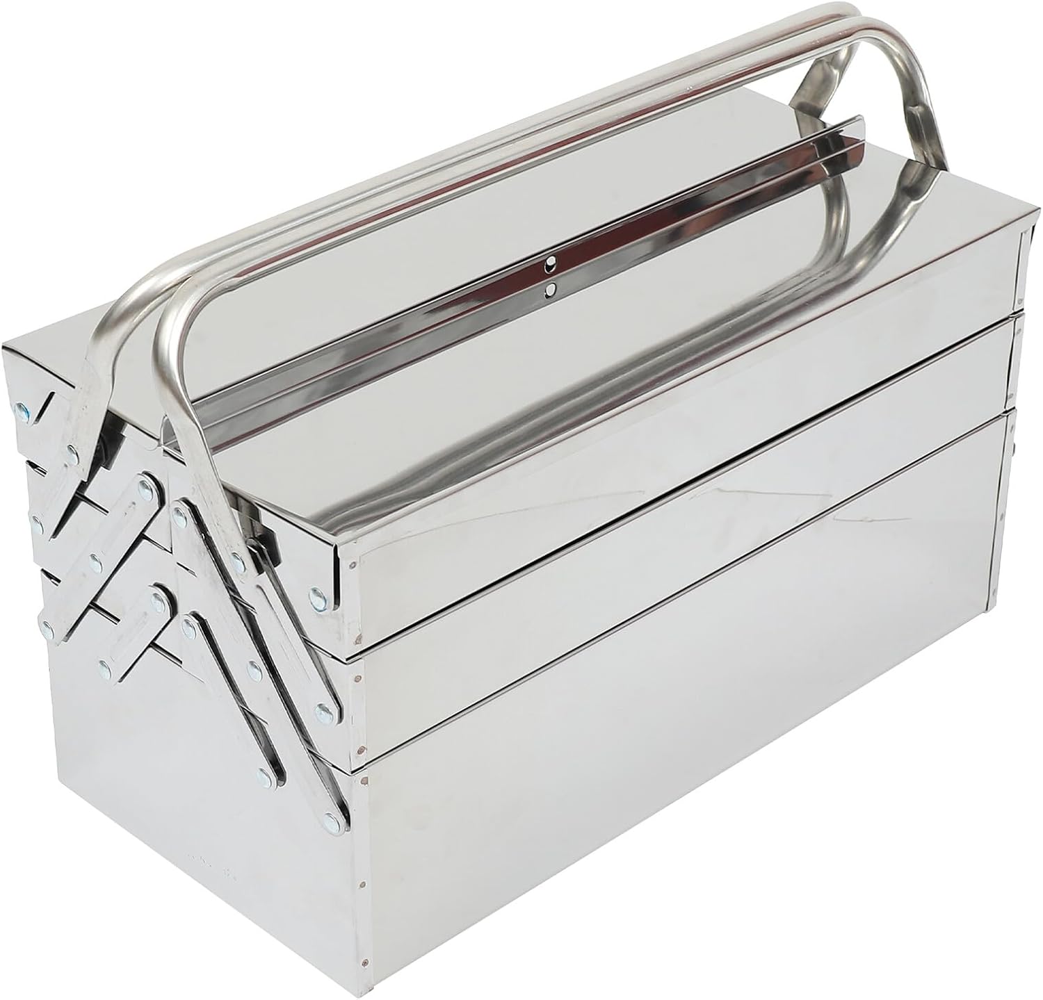 Portable Stainless Steel Folding Tool Box, 3-layer Large Capacity Metal Tools Storage Case for Household Maintenance and Repair, Handheld Organizer Suitcase