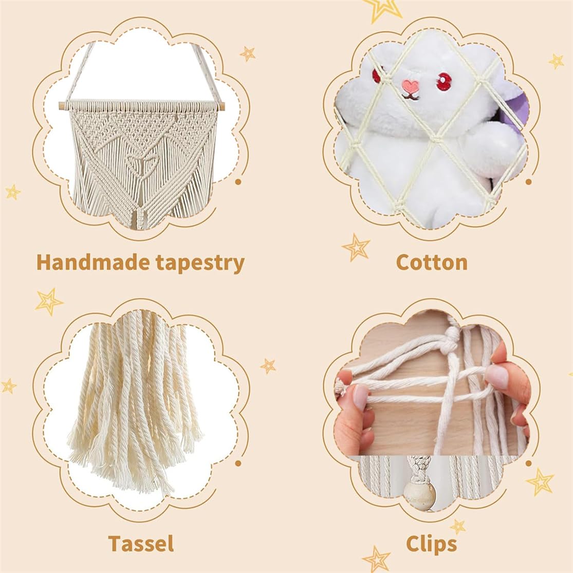 Kuscheltier Aufbewahrungsnetz Makramee - Boho Hängematte Für Stofftiere 80x80x110cm