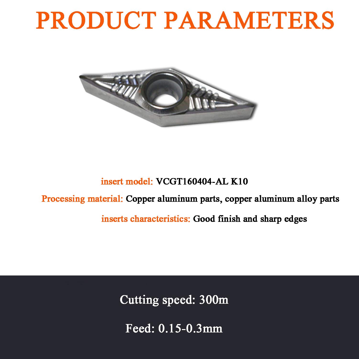 10PCS VCGT160404-AL K10 Inserti di tornitura per alluminio Adatto per la lavorazione di metalli non ferrosi come rame e alluminio
