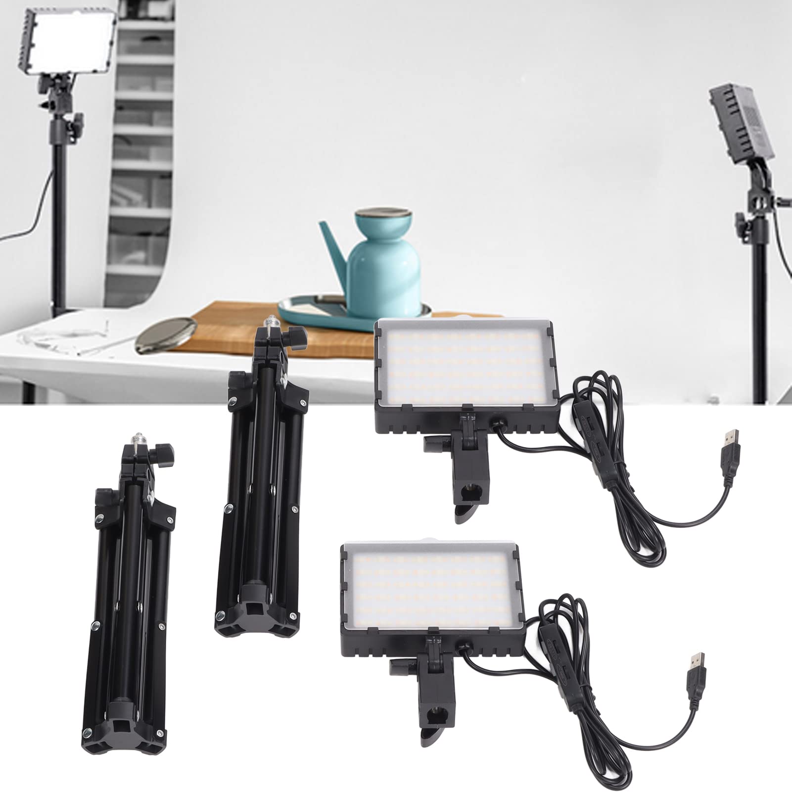 Regulowana Lampa Wideo LED USB z Mini Statywem do Transmisji Strumieniowej na żywo Vlogów, 144 szt. X 2 Koraliki, Przenośne Oświetlenie Kamery do Powiększania, Czarna