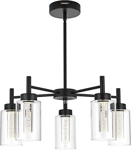 Miniatura 8 de VINLUZ Lámparas contemporáneas de 5 luces grandes, modernas de cristal transparente, iluminación colgante, níquel pulido cepillado, accesorios de