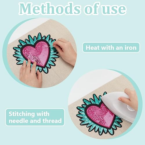 Vista 23 de INFUNLY 4 parches de cuentas de diamantes de imitación de ojo de corazón de 4.1 x 2.9 pulgadas, parches para coser en forma de corazón, hechos a