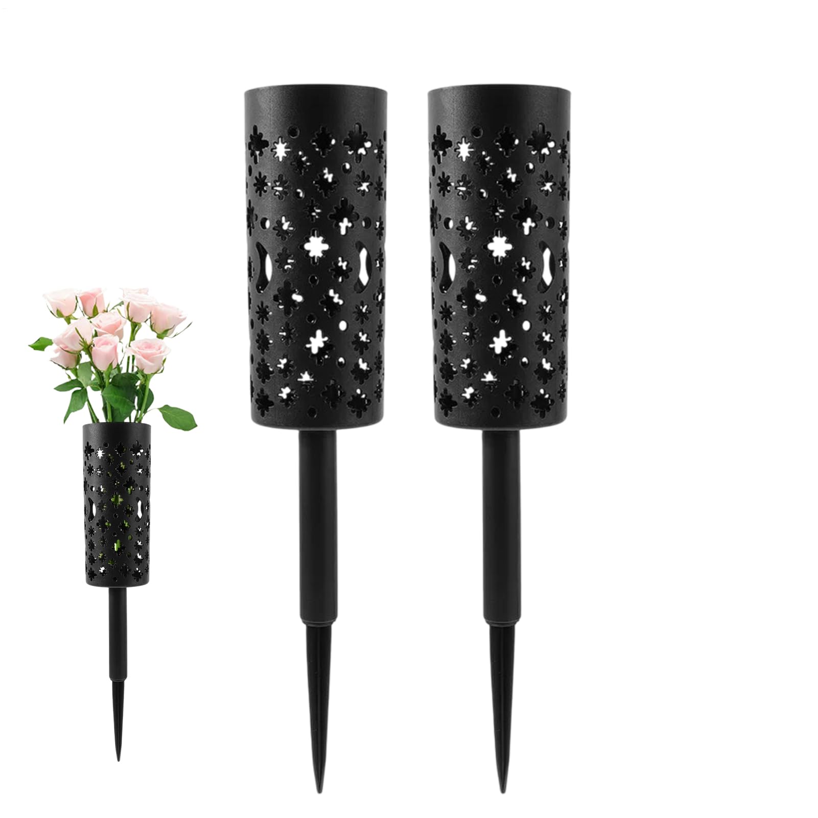 Jarrón para Flores De Cementerio | Par De Portafloreros con Estacas para Lápidas | Cilindro Hueco De Metal Resistente Portaflor Decorativo para Exterior Jardín Patio Y Áreas Exteriores