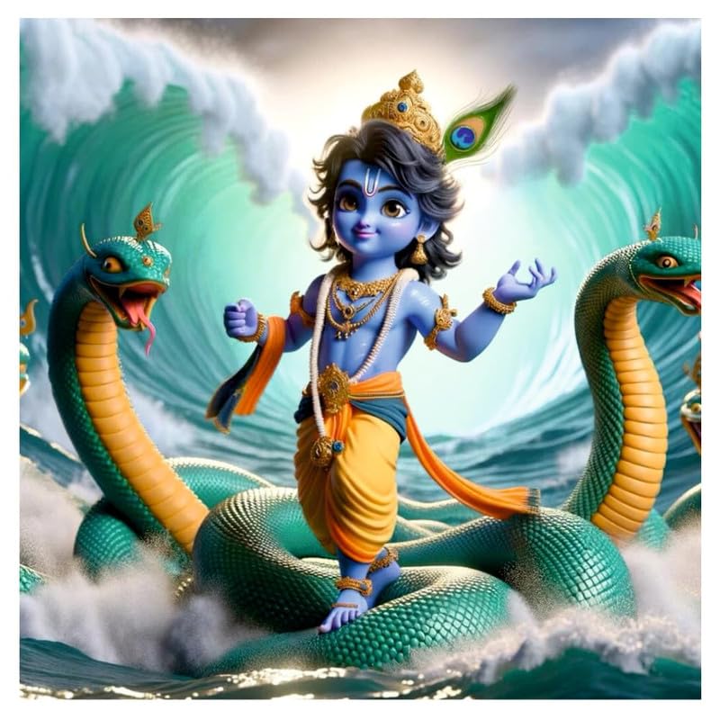 Image of British Terminal Cute little Bal Gopal Baby God Krishna| Kanha Ji | Laddu Lord Makhan Chor Painting Religious Poster for Pregnant Women for wall (matt thin vinyl,sticker,multicolor,unframed)| bj43