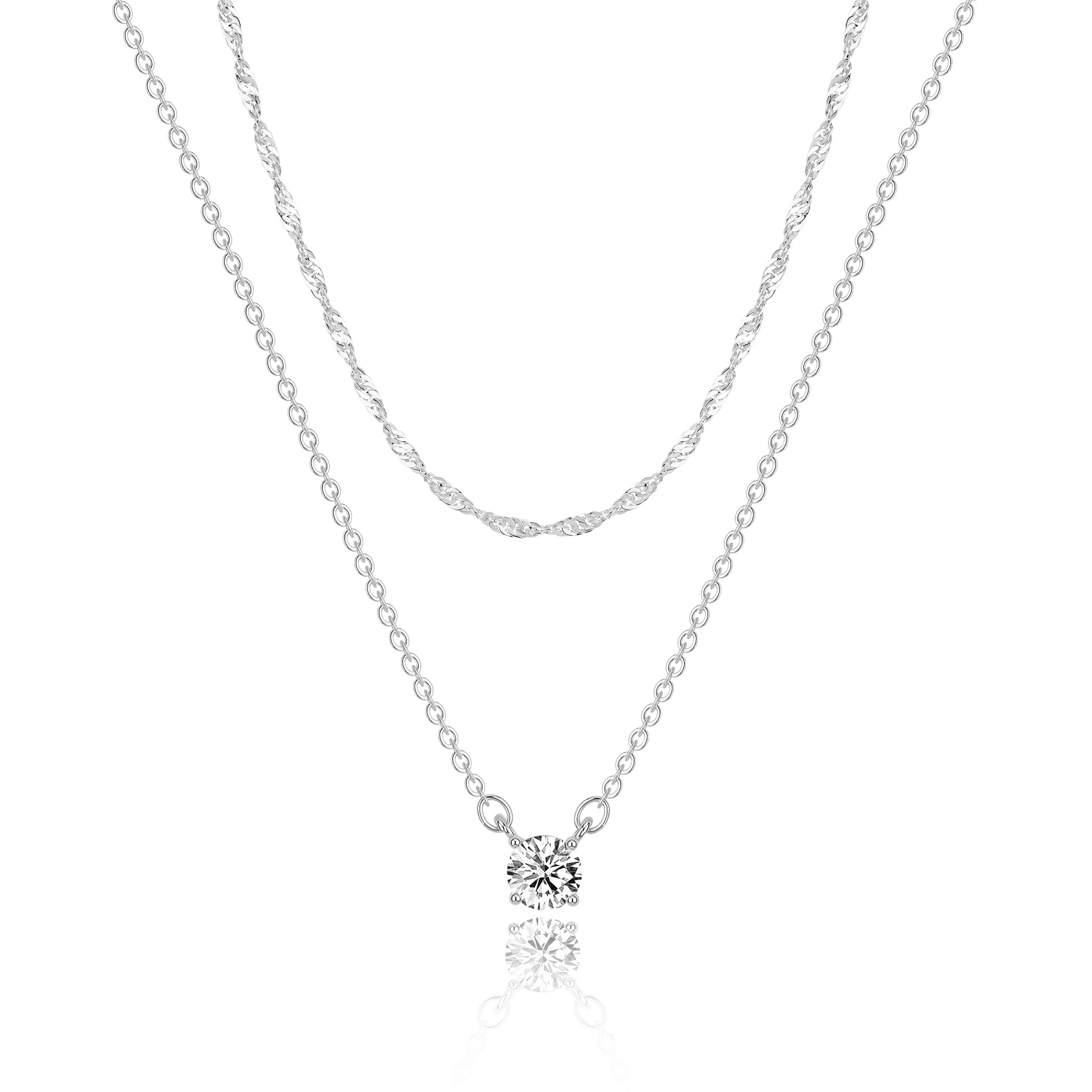 Tewiky Cubic Zirconia Silver Necklaces for Women, Dainty S925 Sterling Silver Choker Necklace Simple CZ Jewelry Necklaces for Women Trendy Gifts