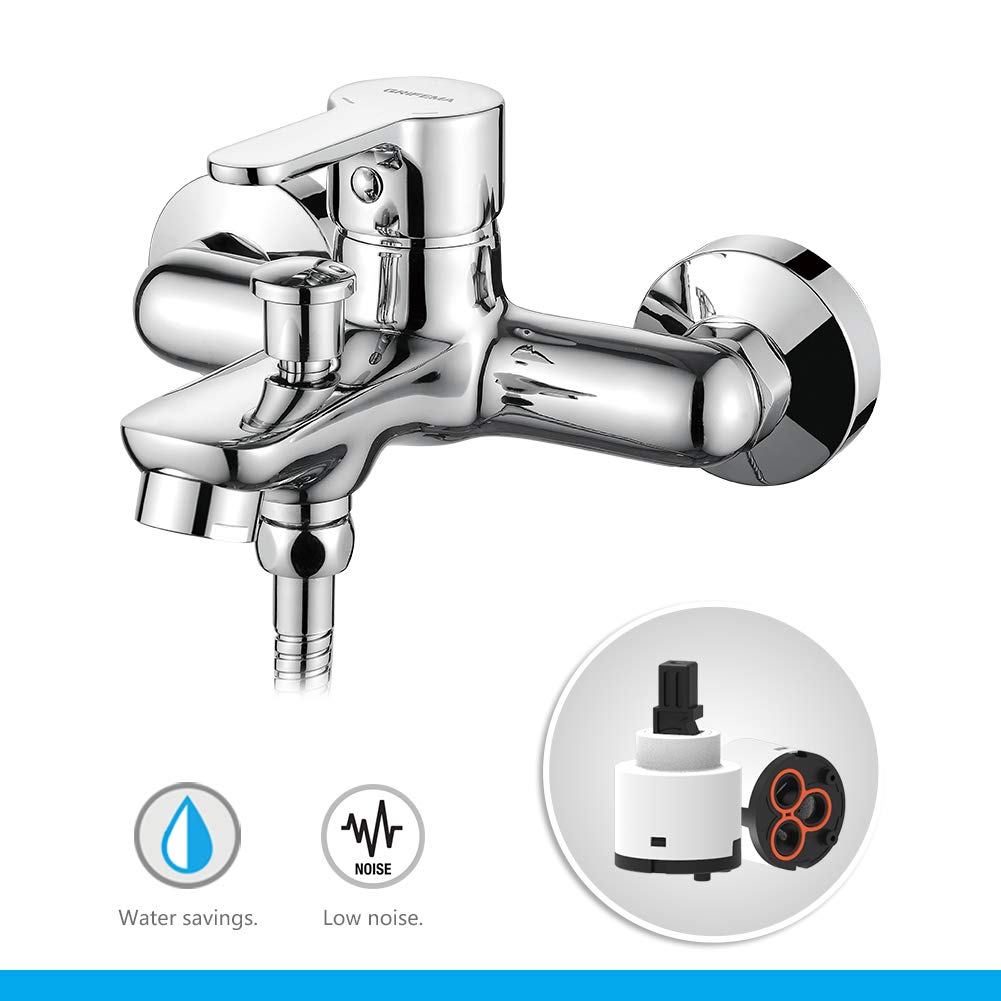 GRIFEMA Grifo para Bañera y Ducha Alcachofa Manguera y Soporte Plateado, G13003