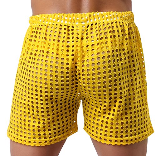 TiaoBug US Mens Hollow Openwork Drawstring Lounge Underwear Boxer Shorts Yellow Size Large3