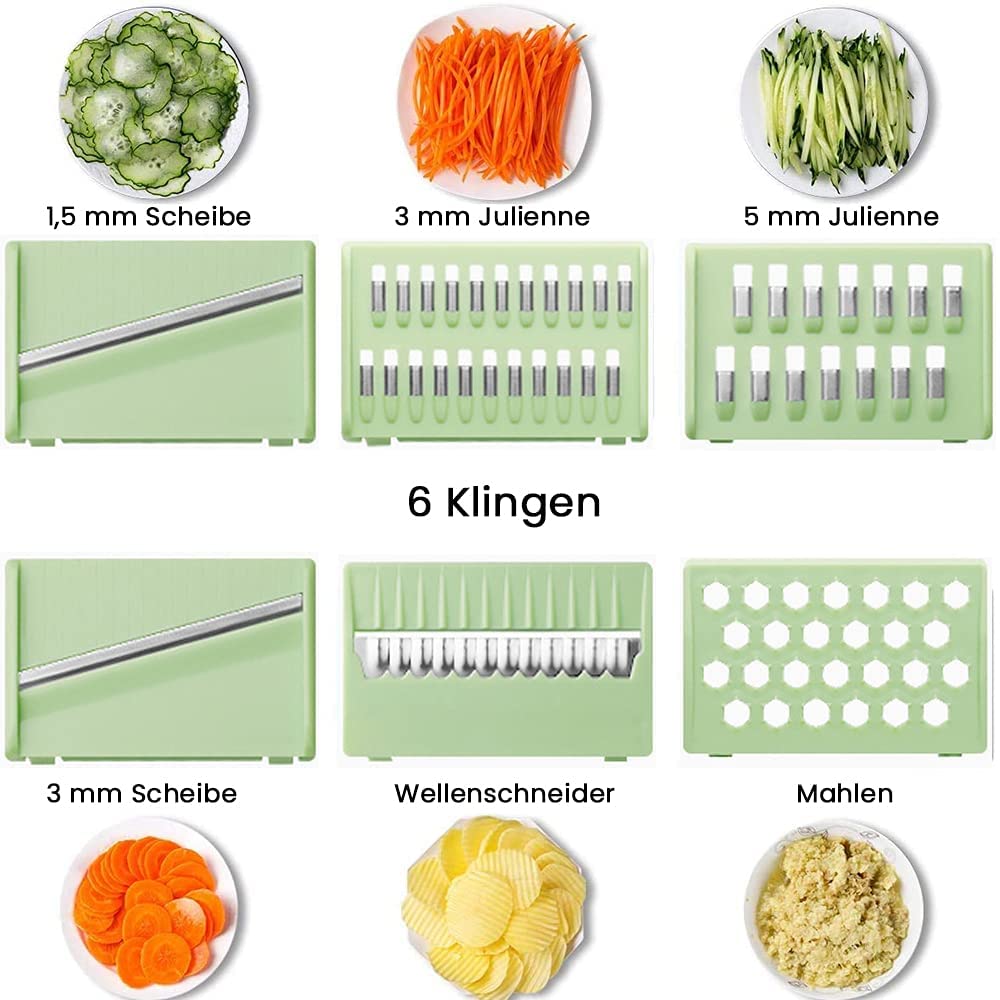Gemüsehacker 6 in 1 Multi -Mandolin -Transparent Gemüse Slicer Cutter Gemüse Cutter Food Slicer Dicer 6 austauschbare Klingen Set Manuelle Slicer
