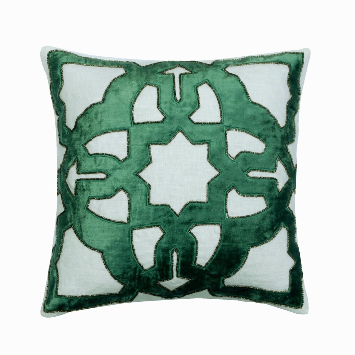 The HomeCentric Teal Blue 18"x18" (Pack of 2, 45x45 cm (18x18 inch) Throw cushion Covers, Velvet & Linen Greek Applique Throw cushions For Couch, Abstract Pattern Modern Style - Rhea โ image 1