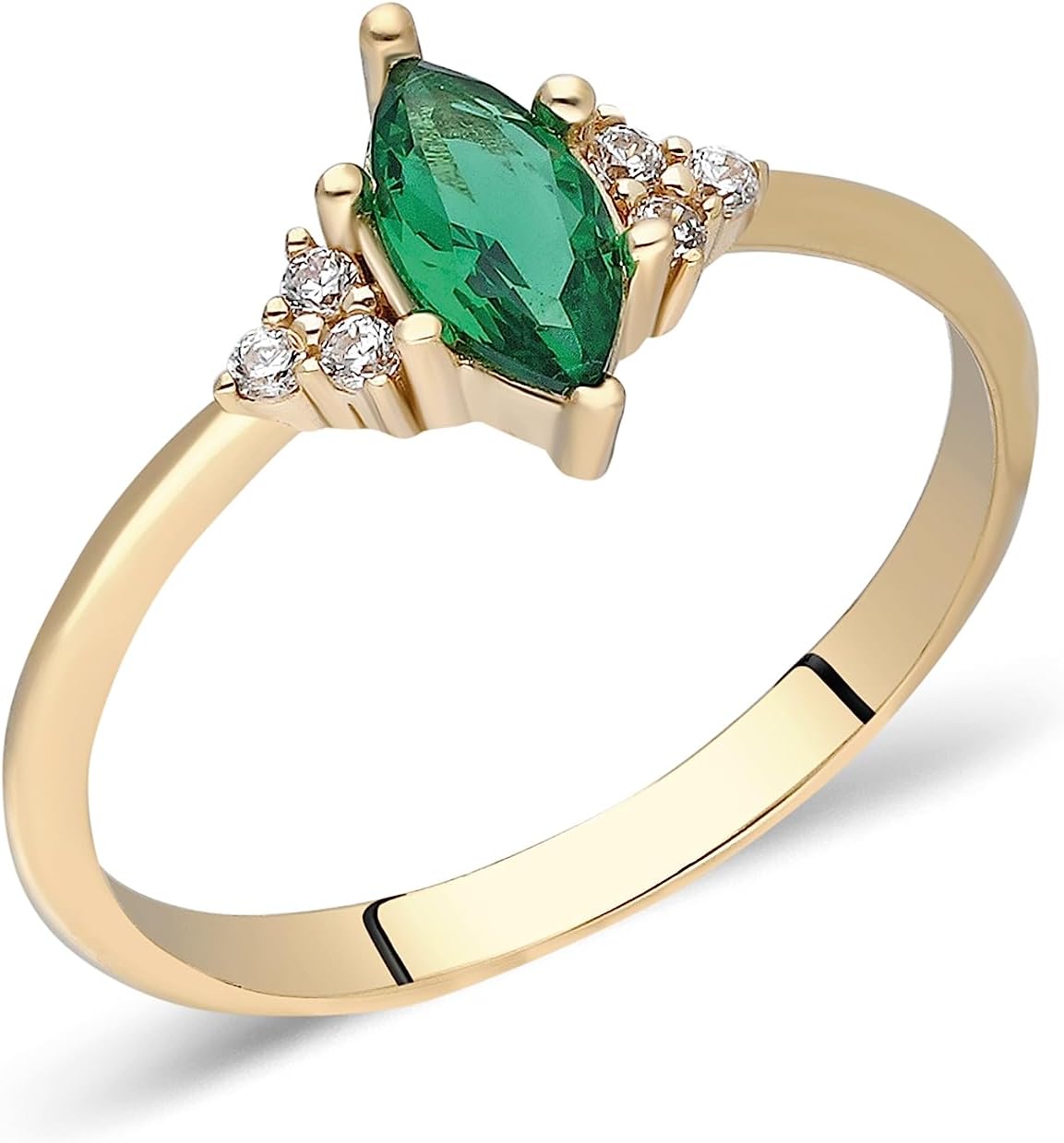 14k Real Solid Gold Emerald Ring | 14k Diamond Ring | Pear Cut Emerald Ring | Emerald Gemstone Ring for Women | Yellow, Rose, White Gold Jewelry