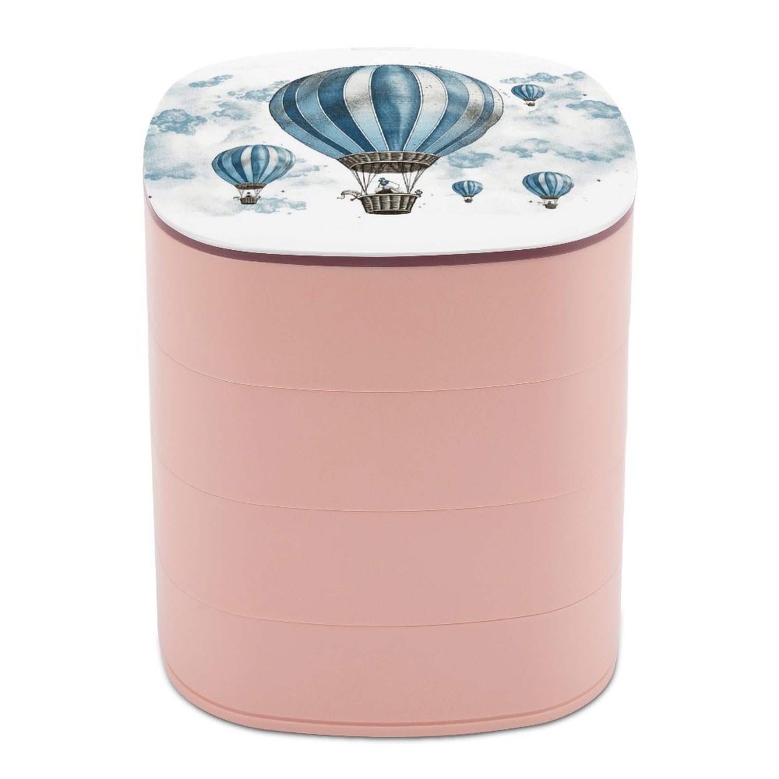 VstaDank Blue Hot Air Balloon Jewelry Case Women Portable Travel Jewelry Box Rotating Jewelry Organizer with Mirror Multi-Layer Necklace Ring Earring Storage Box for Bracelets Rings