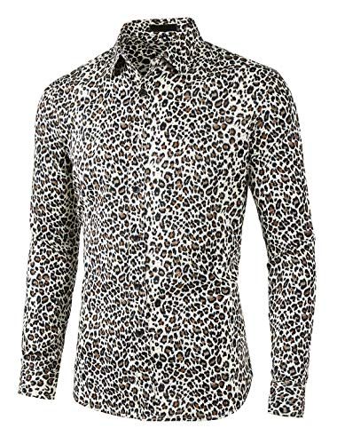 Lars Amadeus Herren Langarm Button Leopard Muster Hemd Braun XL Cover