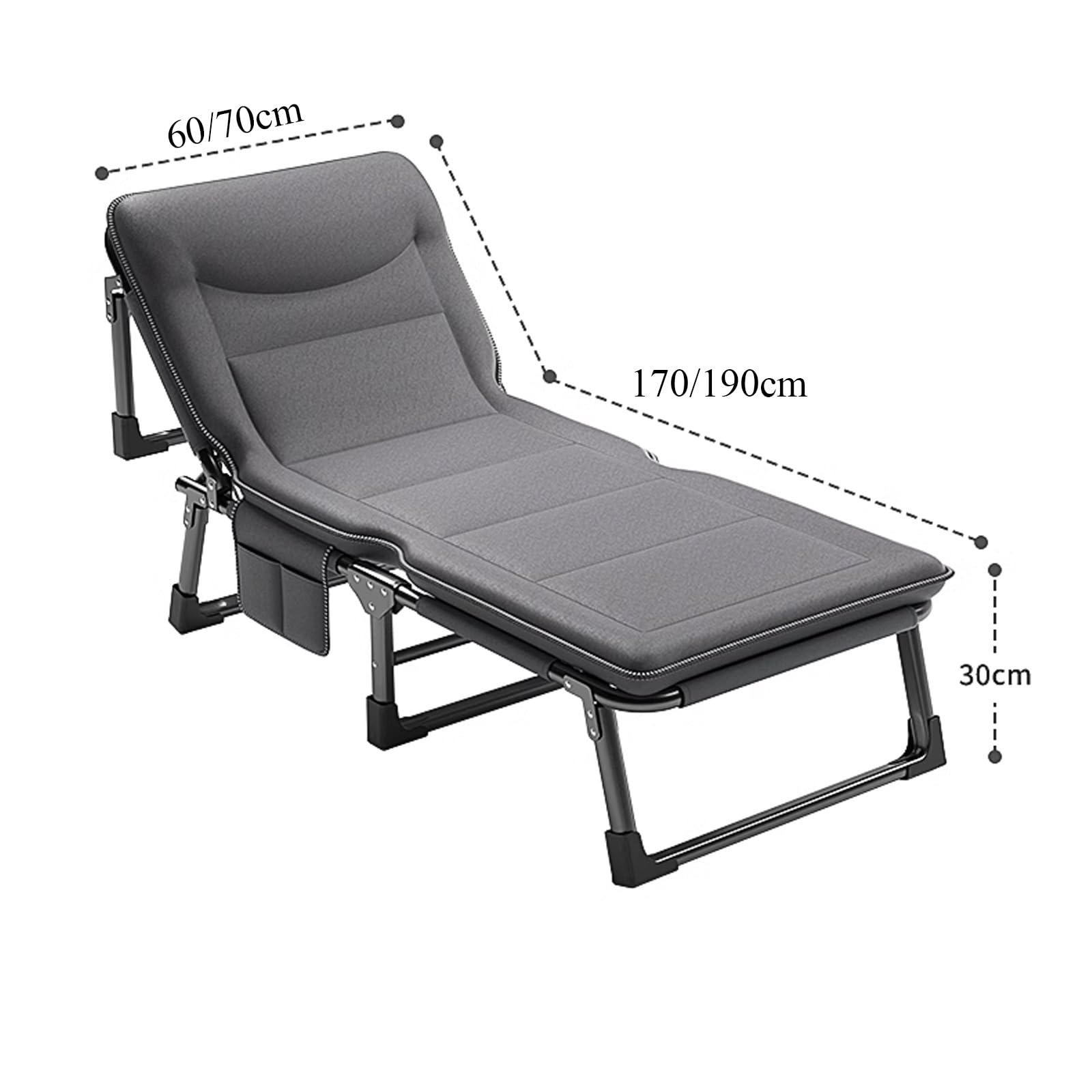 Brandina Pieghevole con Materasso Campeggio, Letto Pieghevole Singolo Portatile con Tasca, Letto da Campeggio Regolabile in 4 Posizioni for Casa Ufficio(170cm)