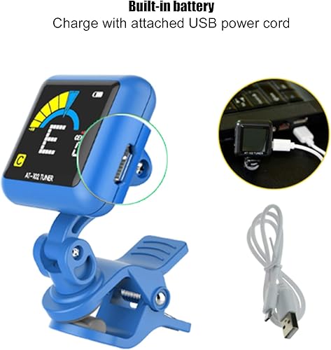 Miniatura 5 de Afinador de guitarra recargable, afinador USB con aroma a guitarra Clipon Afinador recargable con batería incorporada para guitarra, bajo, violín,