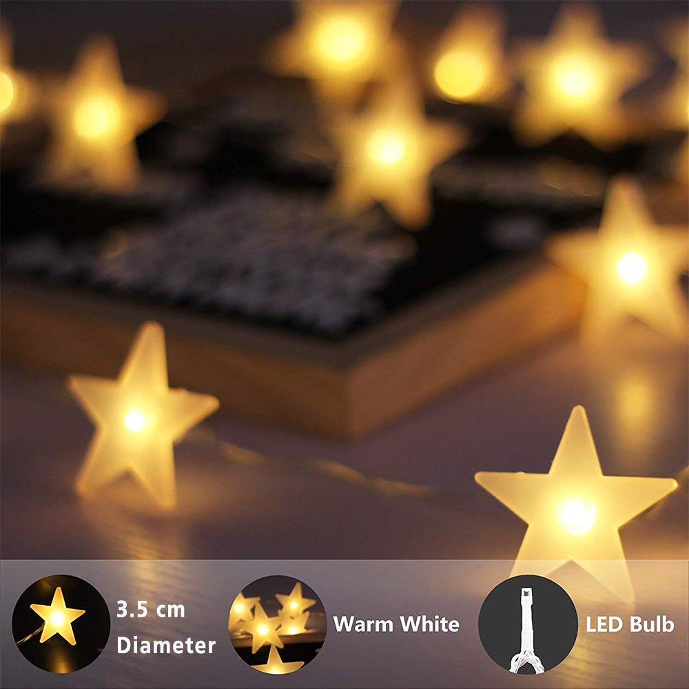 Merdeco Guirlande Lumineuse En Forme D'étoile Avec 20 LED Blanc Chaud 3 M