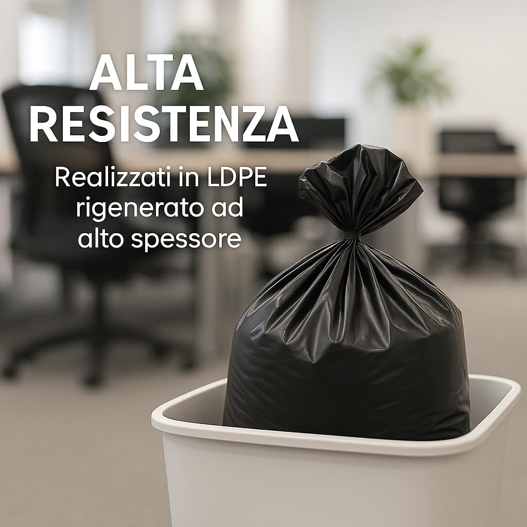 ETIK by Monosafe – Sacchi Neri Spazzatura 50x60 cm LDPE Rigenerato (400 Rotoli da 10 Sacchi – Totale 4000 Sacchetti)