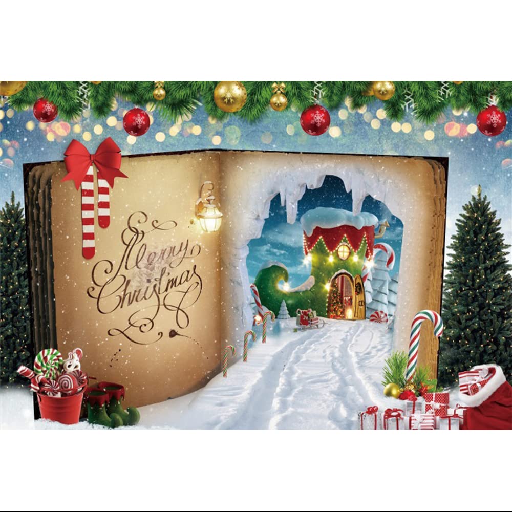 Winter Wonderland Christmas Backdrop 10x8ft Forest Fairy Story Book Snow Santa Claus Reindeer Photography Background Xmas Party Decoration Banner Kids