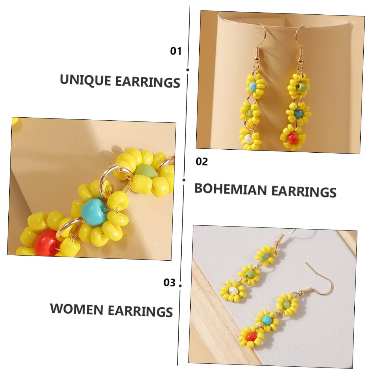 Jewelry 2 Paar Blumenohrringe handgefertigte Perlen -Dangle -Ohrring -Sets für mehrere durchdringende Zufällige Jewelry