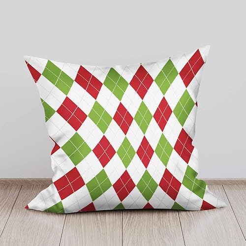 Miniatura 2 de Beabes Juego de 2 fundas de almohada decorativas para sofá, dormitorio, automóvil, sala de estar, rojo, verde, blanco, diamante a cuadros, tamaño de