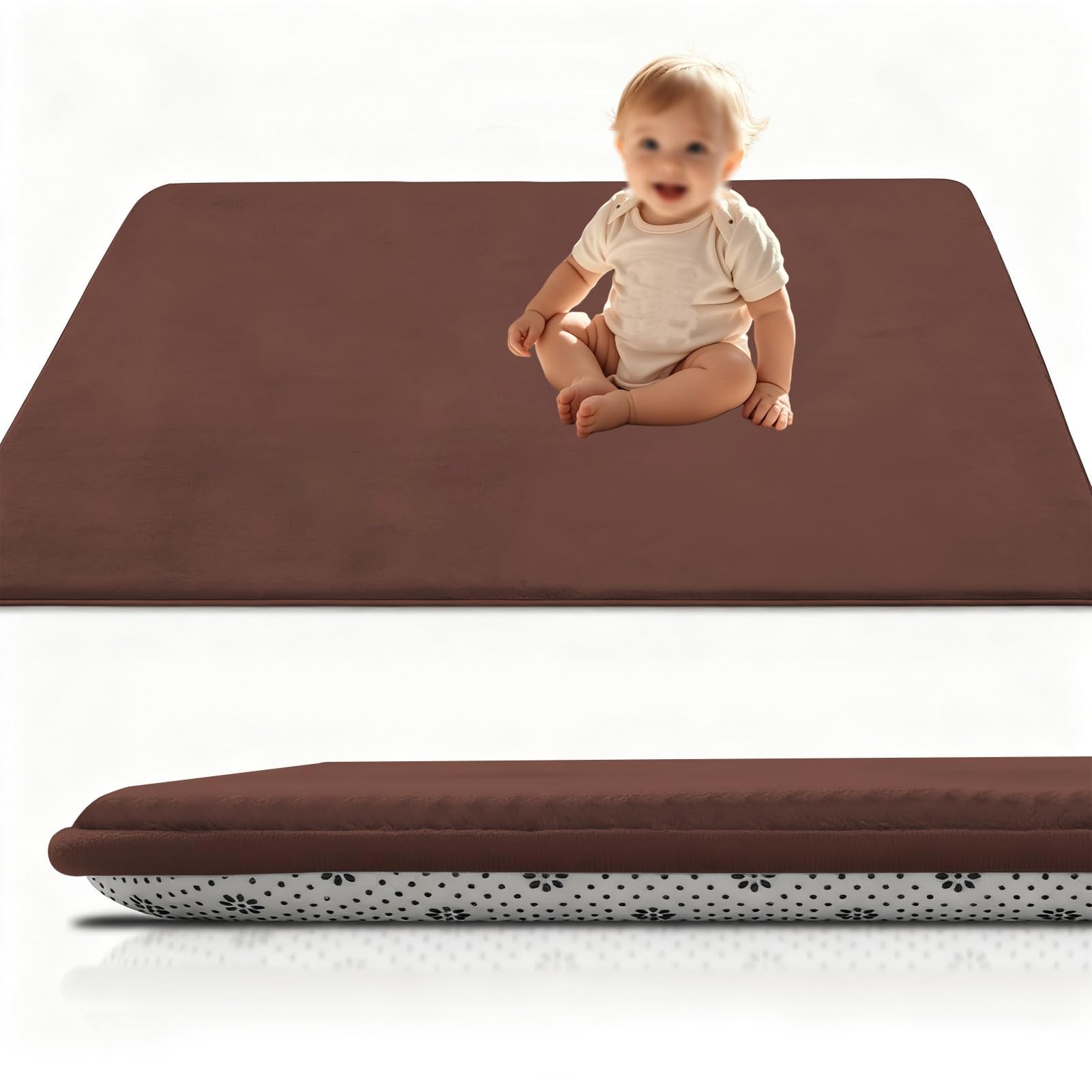Krabbelmatte Baby Faltbar Spielmatte Kinder Spieldecke 120 x 180 cm, Kinderteppich 3cm Krabbeldecke Für Baby, Spielteppich, Bodenmatte Kinder, Babymatte Kindermatte Braun