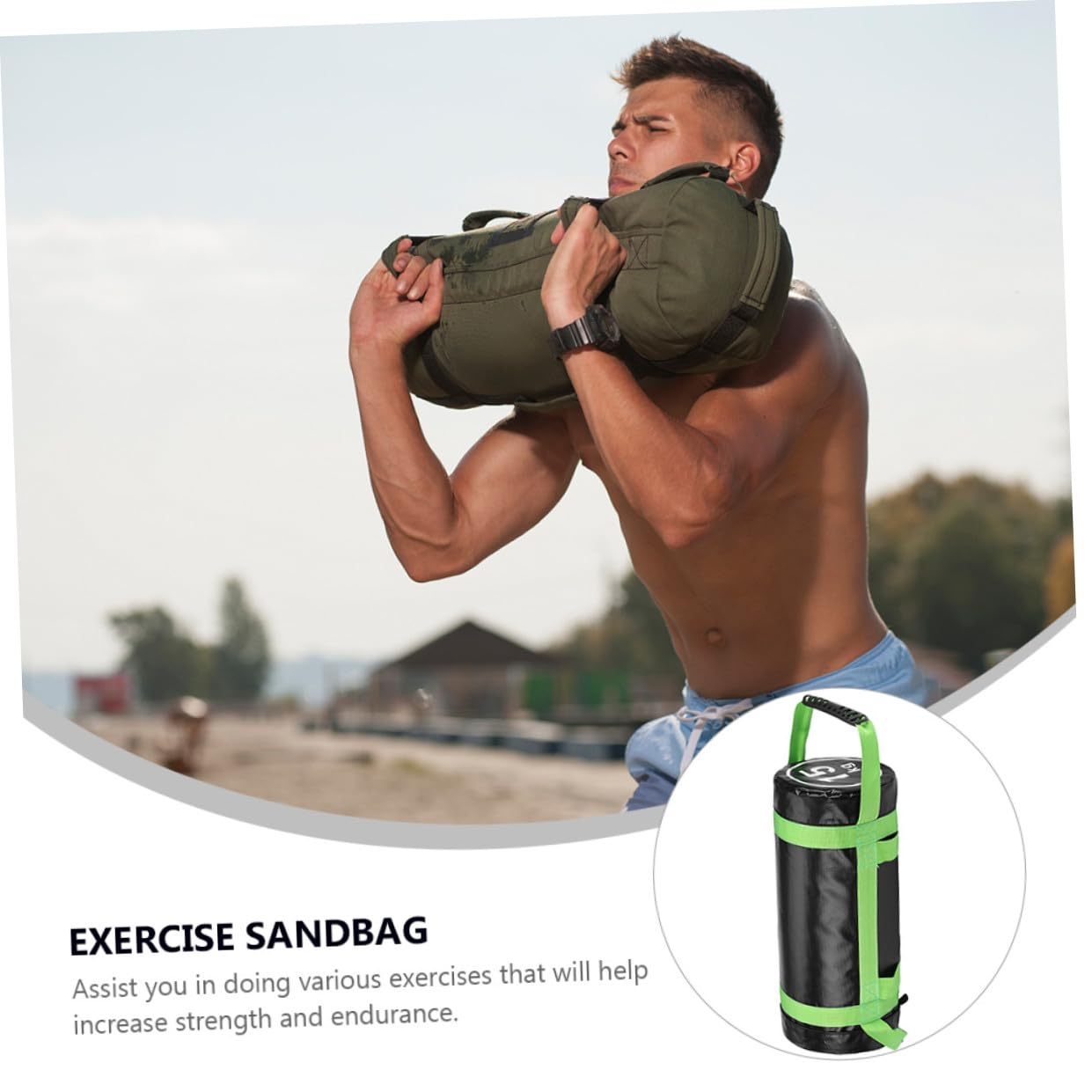 Beavorty Sandsack Kraft Power aus in Stoff PVC Tasche Trainings mit und Griffen Grün zur Steigerung der für Fitness und Krafttraining im Sport und Exercise