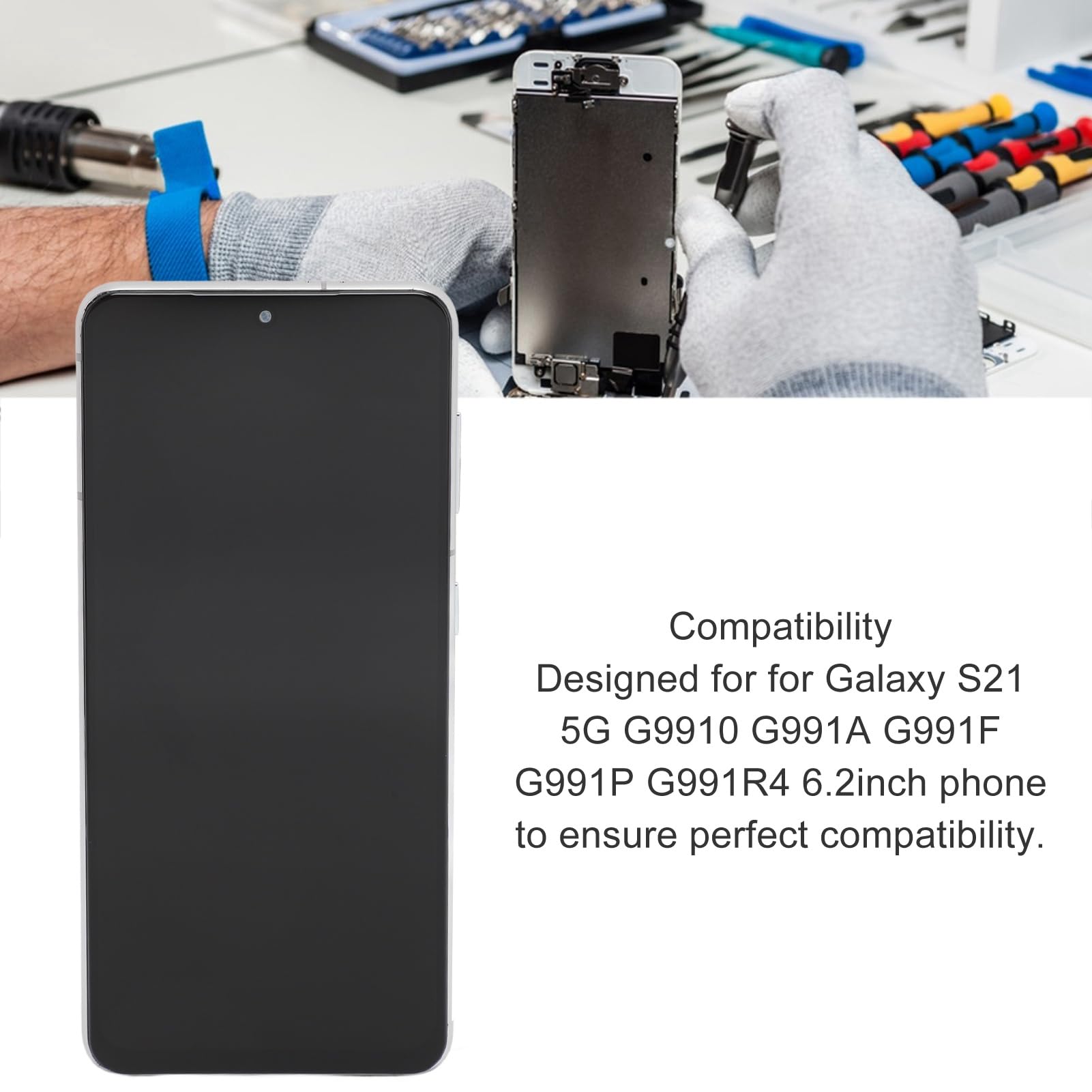 Socobeta Telefon Dotykowy LCD Wymiana Digitizer Ekran Dotykowy o Wysokiej Czułości do S21 5G 6,2 Cala Trwały Zestaw Naprawczy (Srebrny)