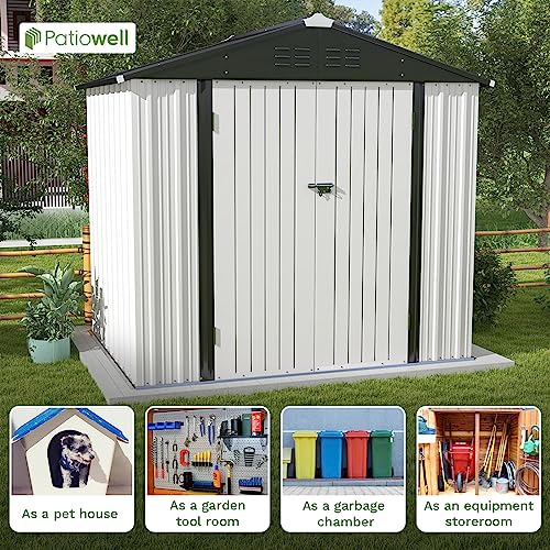 Image of Patiowell Outdoor Storage Shed 8x6 FT, Garden Tool Storage Shed with Sloping Roof and Double Lockable Door, Outdoor Shed for Backyard Garden Patio Lawn, White