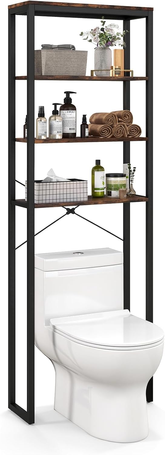 GIANTEX Estantería sobre el Inodoro con 4 Estantes Abiertos, 60 x 24 x 177 cm, Estantería de Almacenamiento Alto para Ahorrar Espacio, Mueble Organizador para Baño, Lavandero