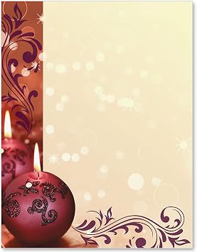 PaperDirect Cranberry Candlelight Elegance Holiday Papers, Christmas Stationery with Gold Background, Cranberry Swirls and Candle Design, 8.5 x 11, Acid-Free, Ideal for Flyers, Cards, 25 Sheets