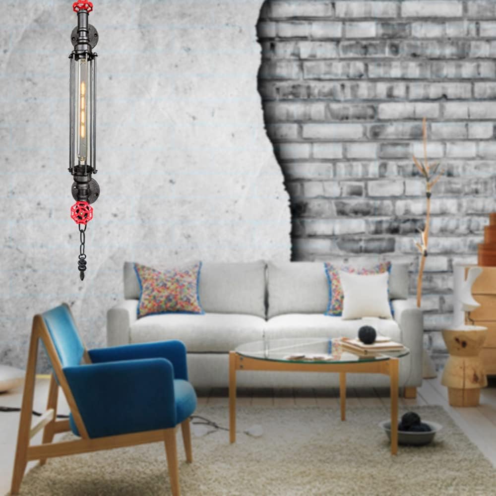 Industrial Water Pipe Wall Sconce Lamp Steampunk Barn Wall Mount Light, 2 Pcs Retro Wall Lighting Fixture with Metal Cage Frame, Loft Bar Farmhouse Vintage Wall Lamps